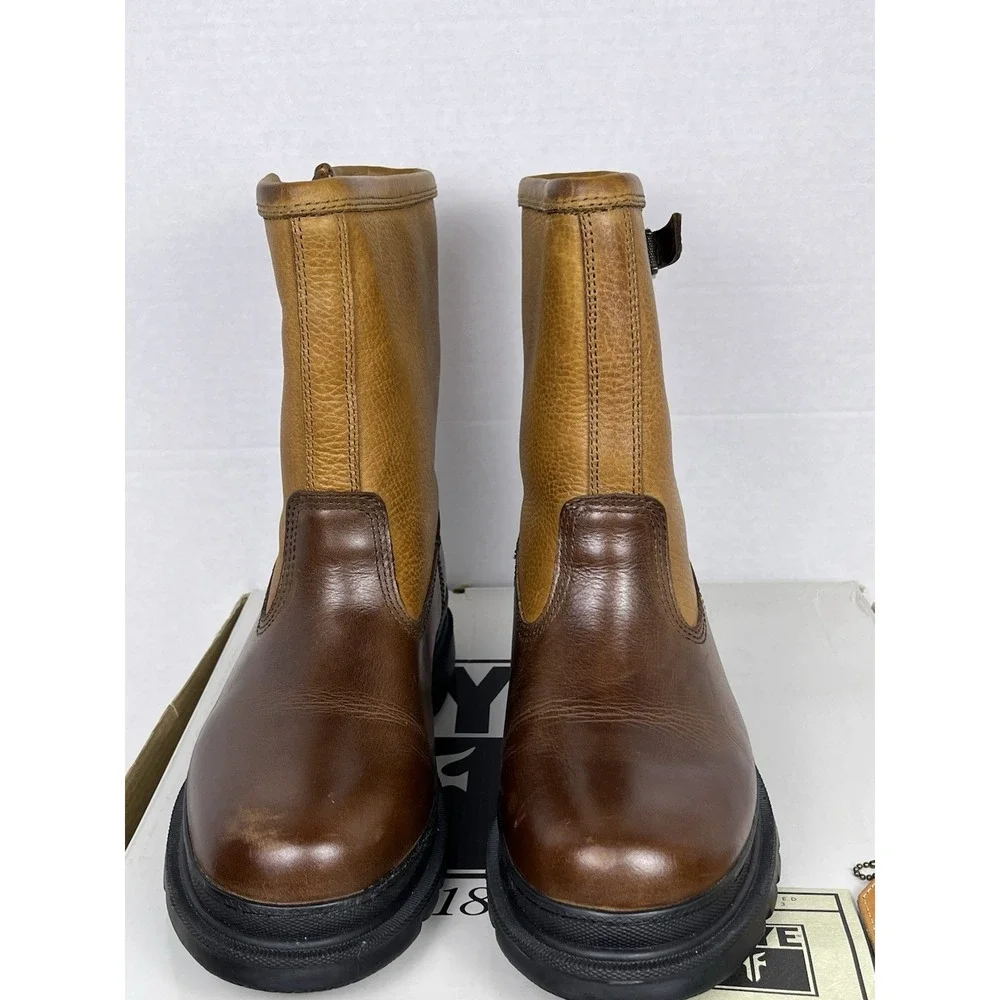 Frye Riley Pull-On Boots Mens 7.5 Espresso Leather‎ Shearling Lined Lug Sole NEW